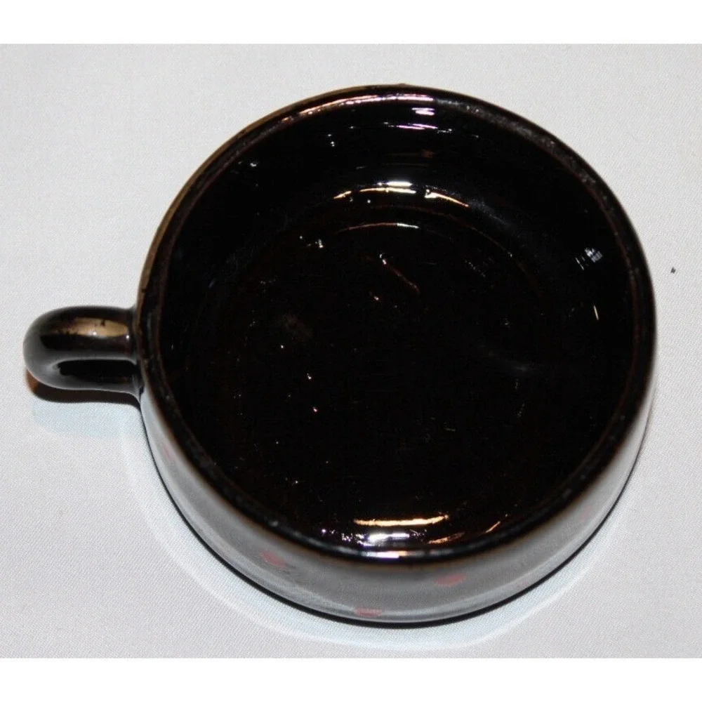 vintage 3 stack tea pot with creamer & cup black red polka dots gold trim Japan